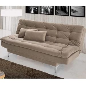 Modern camel suede Sofa Cum Bed with cushions in a contemporary living room setting