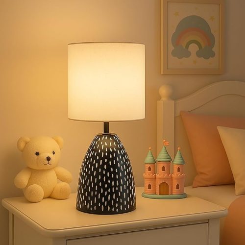 Lamp for living room – modern bedside table lamp with fabric shade