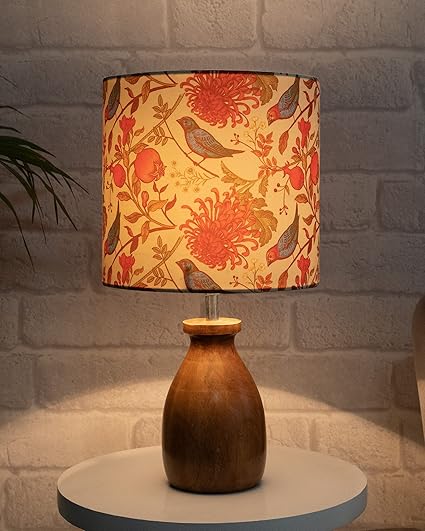 Homesake® Night Lamp for Bedroom with Wooden Base and Birds Dovel Pot Design