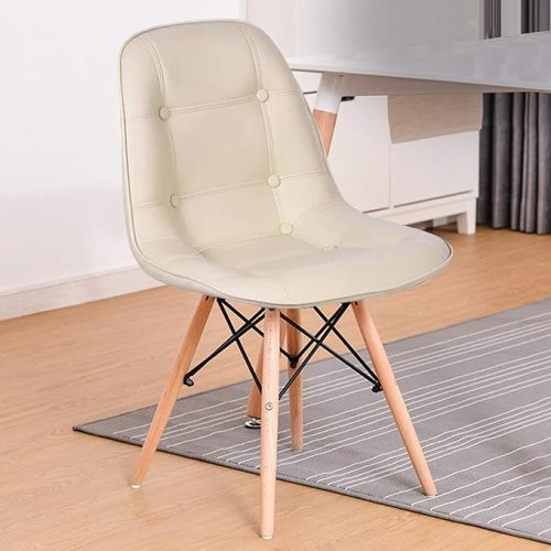 Beige cushioned Eames replica Dining Chair Cafe style with wooden legs for modern interiors