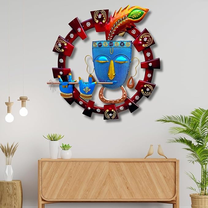 Metal Wall Art Krishna Design – Vibrant Decorative Wall Hanging Sculpture for Living Room and Home Decor