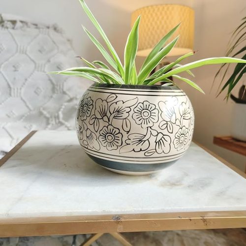 Handcrafted Ceramic Planters Pots with floral design, decorative indoor planter for home, office, and balcony décor.