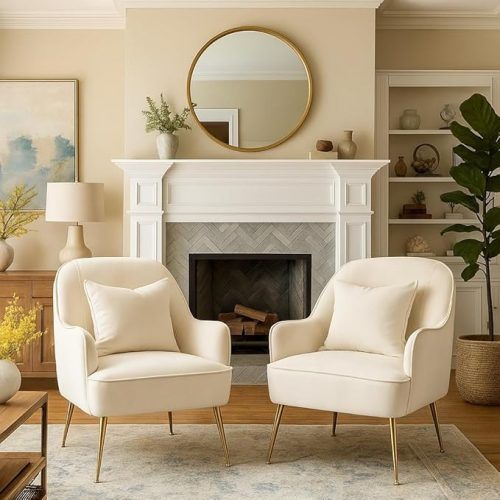 Stylish set of 2 living room chairs with neutral design and luxury appeal