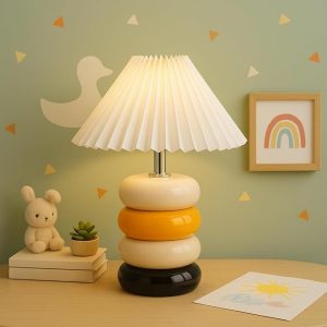 Colorful ceramic table lamp with pleated shade, perfect lamp for study, kids room, or bedside décor