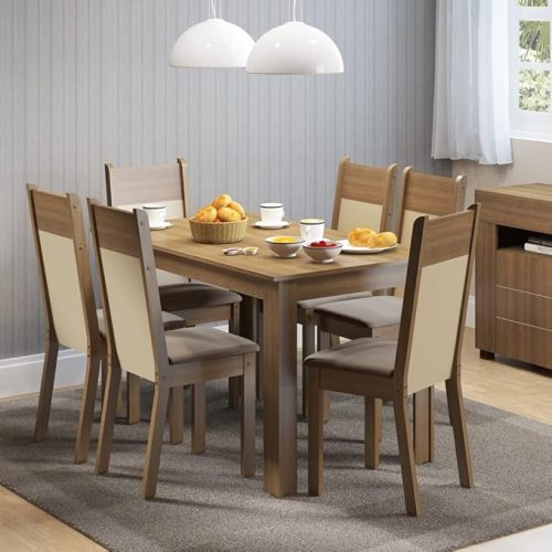 Compact 6 seater dining set with cushioned seats and sturdy wooden frame