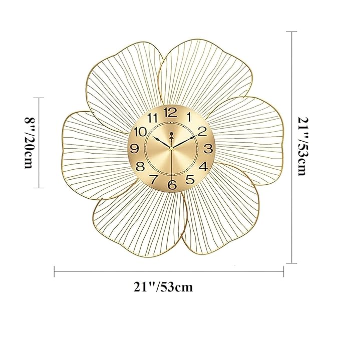 RIZIK STORE White Gold Handmade Metal Wall Clock Wire Design, Ticking Sound, Decorative Wall Hanging Clock for Bedroom, Living Room, Dining Room, and Hallway (53x53cm) (Design 1) Analog - Image 5
