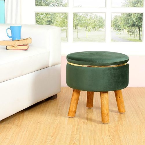 Green ottoman Wooden Stools Chair with wooden legs